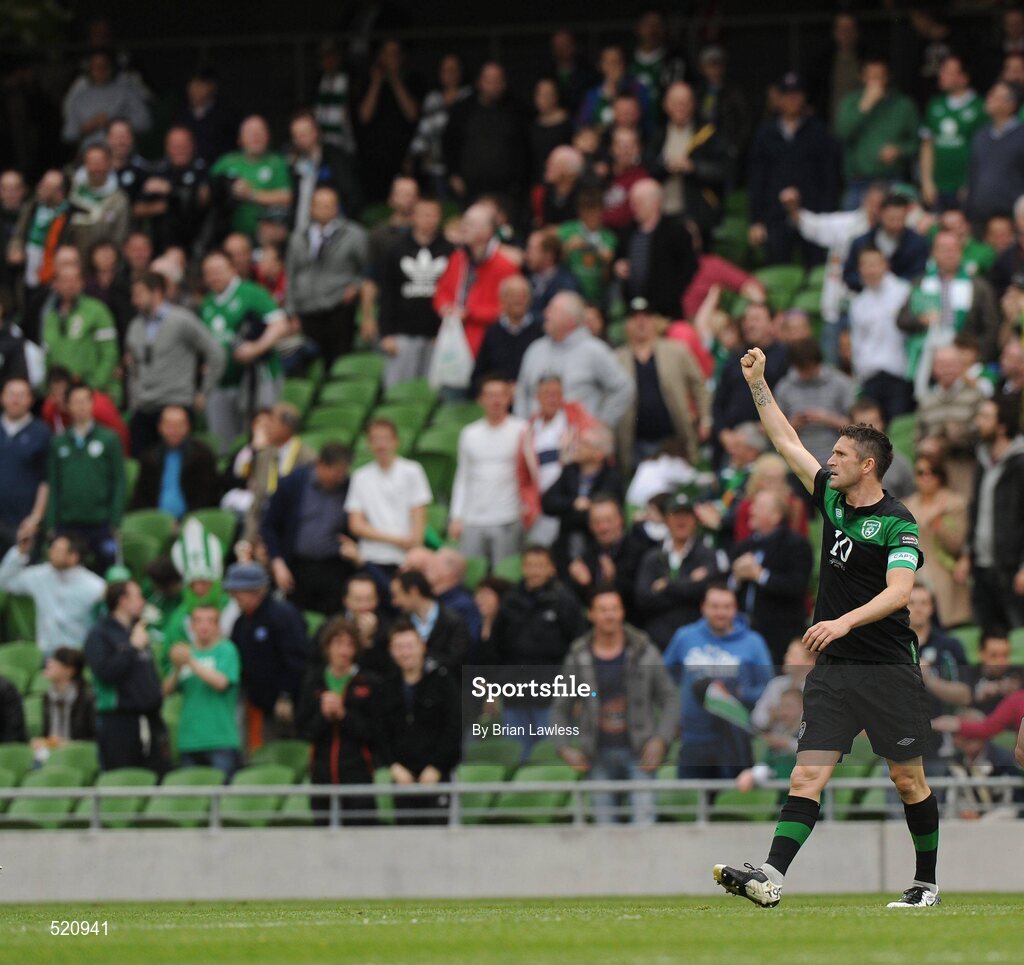 29 May 2011; Robbie Keane, Republic of Ireland, celebrates after scoring his side's first goal. The goal was also his 49th international goal which puts him level with Sir Bobby Charlton for most International goals scored. Carling Four Nations Tournament, Republic of Ireland v Scotland, Aviva Stadium, Lansdowne Road, Dublin. Picture credit: Brian Lawless / SPORTSFILE