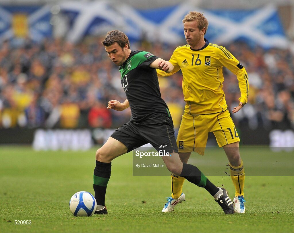 29 May 2011; Seamus Coleman, Republic of Ireland, in action against Matt Gilks, Scotland. Carling Four Nations Tournament, Republic of Ireland v Scotland, Aviva Stadium, Lansdowne Road, Dublin. Picture credit: David Maher / SPORTSFILE