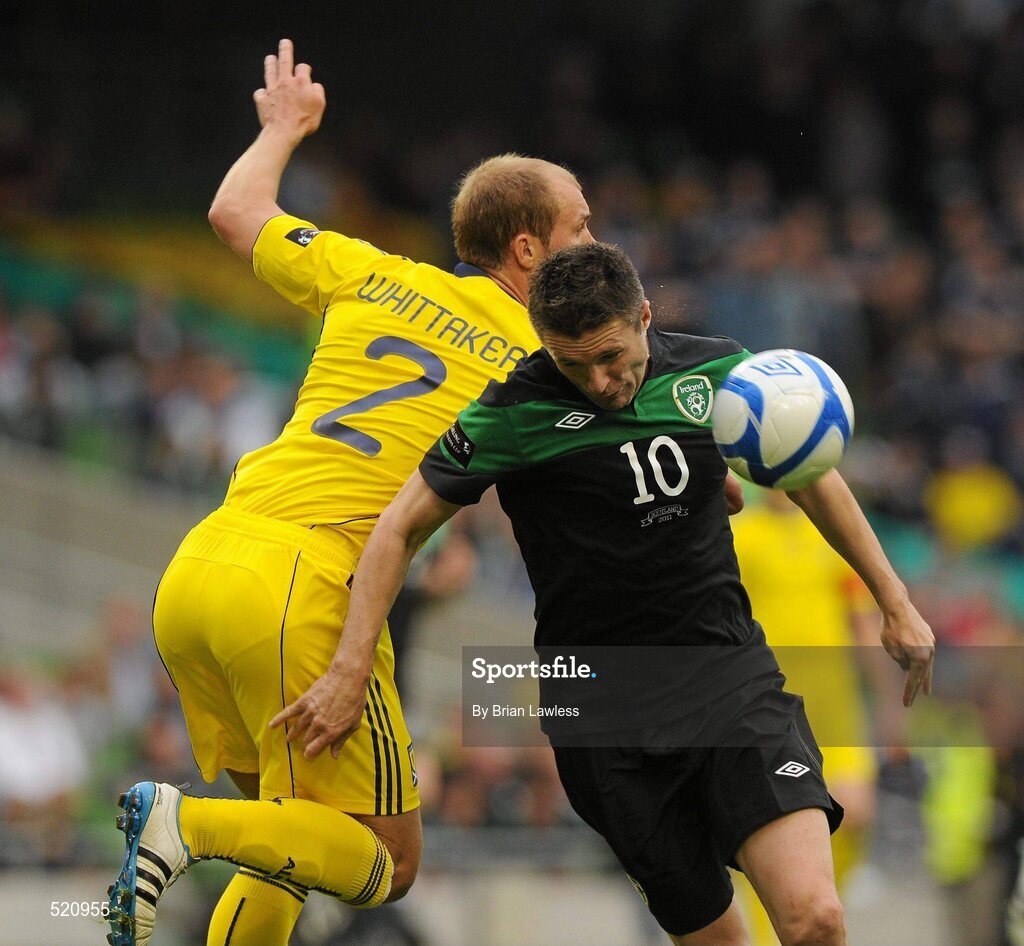 29 May 2011; Robbie Keane, Republic of Ireland, in action against Steven Whittaker, Scotland. Carling Four Nations Tournament, Republic of Ireland v Scotland, Aviva Stadium, Lansdowne Road, Dublin. Picture credit: Brian Lawless / SPORTSFILE