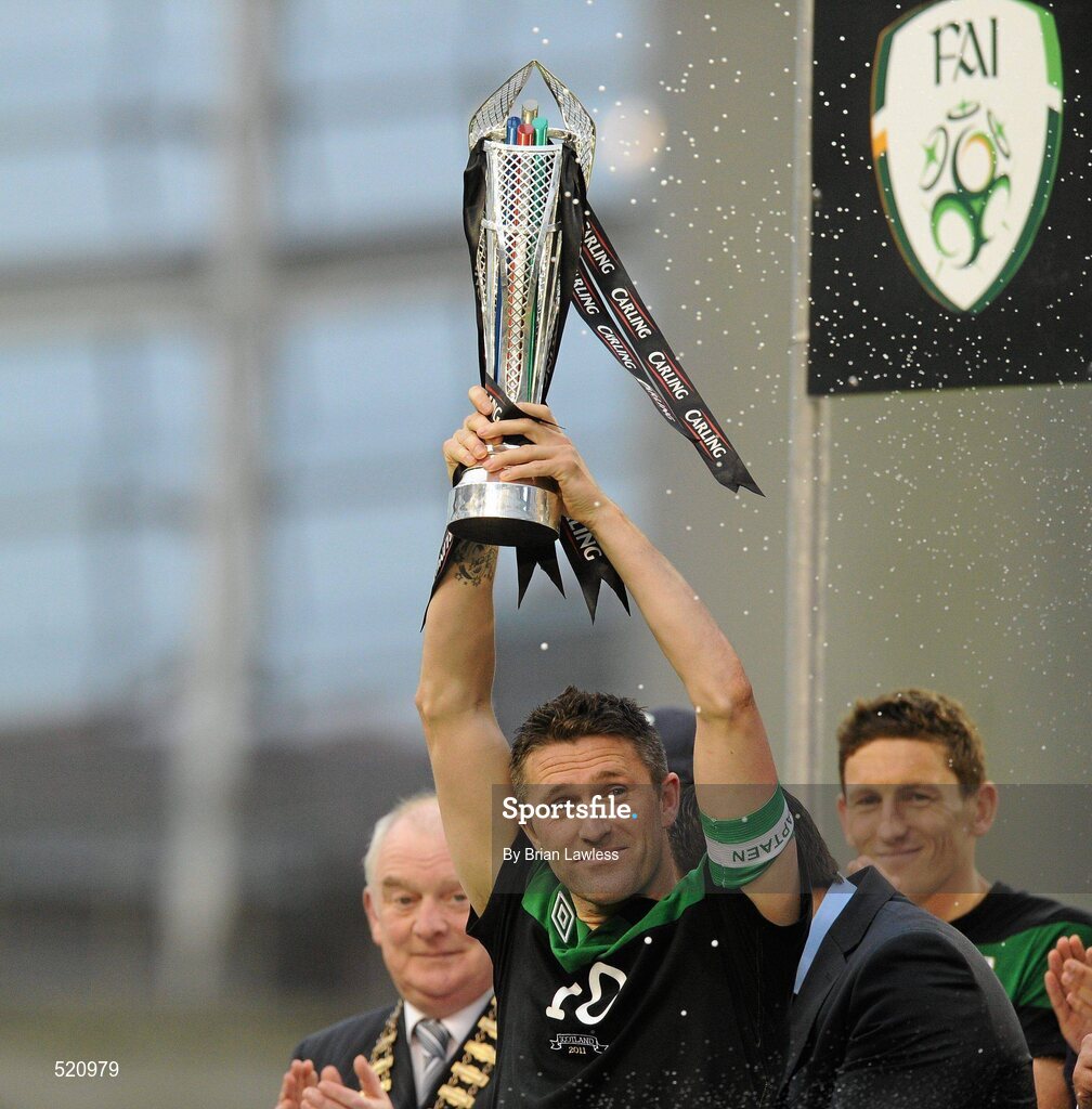 29 May 2011; Robbie Keane, Republic of Ireland, lifts the cup. Carling Four Nations Tournament, Republic of Ireland v Scotland, Aviva Stadium, Lansdowne Road, Dublin. Picture credit: Brian Lawless / SPORTSFILE