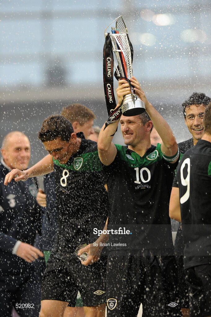 29 May 2011; Robbie Keane, Republic of Ireland, lifts the cup. Carling Four Nations Tournament, Republic of Ireland v Scotland, Aviva Stadium, Lansdowne Road, Dublin. Picture credit: Brian Lawless / SPORTSFILE