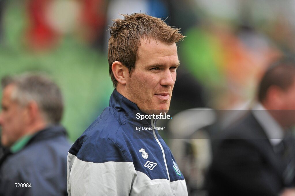 29 May 2011; Republic of Ireland's Glenn Whelan watches on from the sideline before the start of the game. Carling Four Nations Tournament, Republic of Ireland v Scotland, Aviva Stadium, Lansdowne Road, Dublin. Picture credit: David Maher / SPORTSFILE