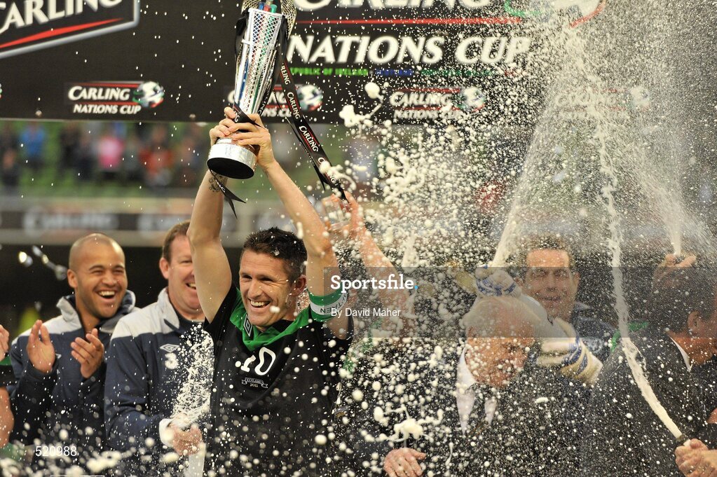 29 May 2011; Republic of Ireland captain Robbie Keane celebrates at the end of the game after winning the Carling Four Nations Tournament. Carling Four Nations Tournament, Republic of Ireland v Scotland, Aviva Stadium, Lansdowne Road, Dublin. Picture credit: David Maher / SPORTSFILE
