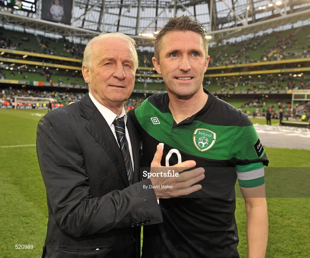 29 May 2011; Republic of Ireland manager Giovanni Trapattoni, left, and Robbie Keane after the game. Carling Four Nations Tournament, Republic of Ireland v Scotland, Aviva Stadium, Lansdowne Road, Dublin. Picture credit: David Maher / SPORTSFILE