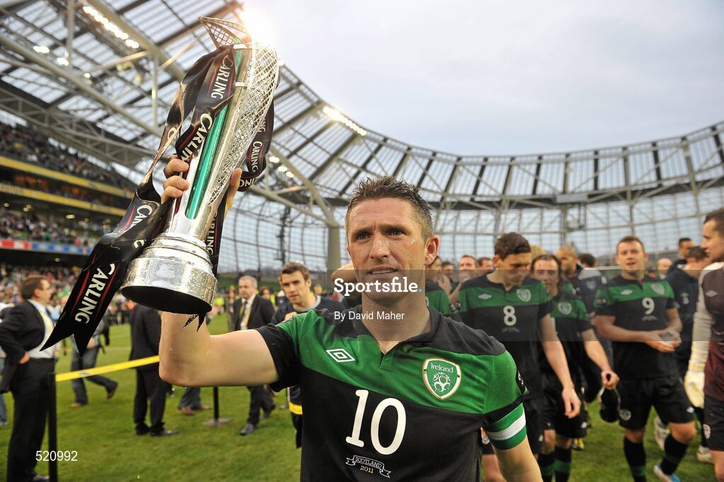 29 May 2011; Robbie Keane, Republic of Ireland, with the trophy after the game. Carling Four Nations Tournament, Republic of Ireland v Scotland, Aviva Stadium, Lansdowne Road, Dublin. Picture credit: David Maher / SPORTSFILE