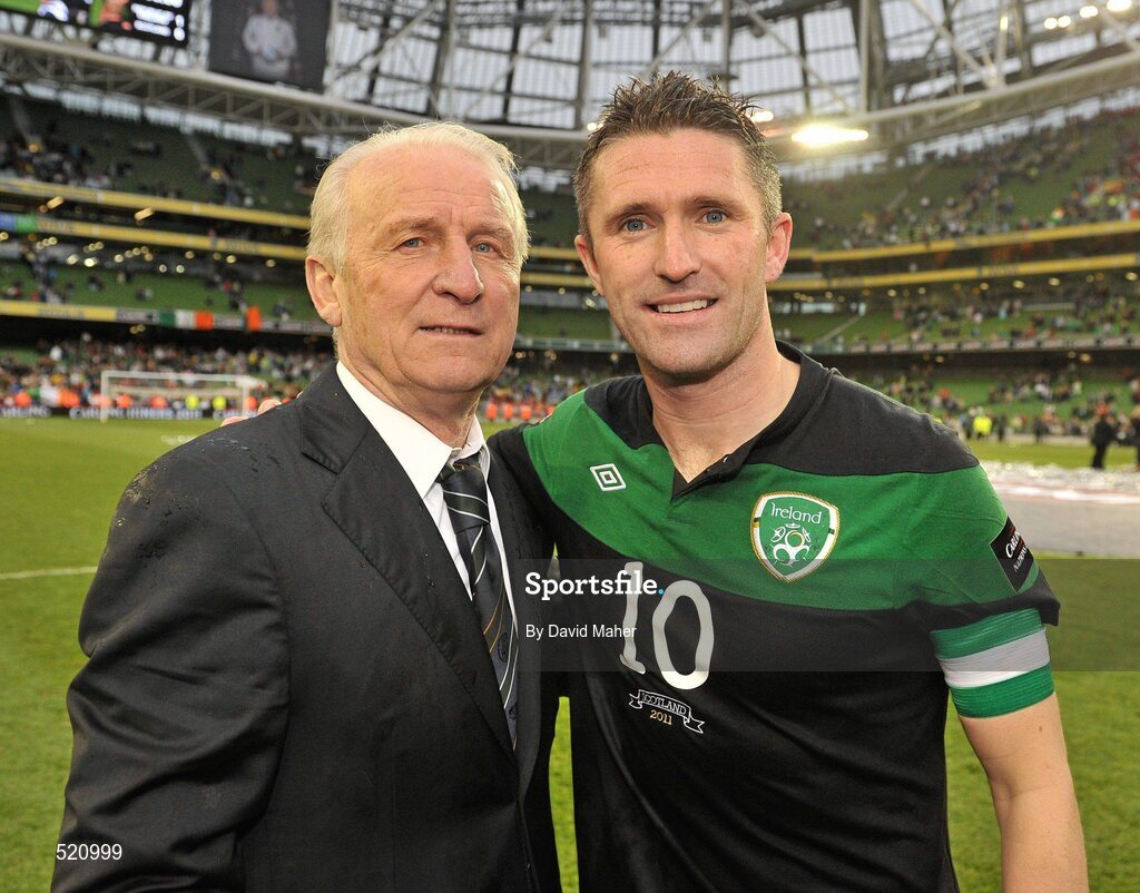 29 May 2011; Republic of Ireland manager Giovanni Trapattoni, left, and Robbie Keane after the game. Carling Four Nations Tournament, Republic of Ireland v Scotland, Aviva Stadium, Lansdowne Road, Dublin. Picture credit: David Maher / SPORTSFILE