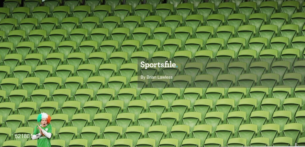 29 May 2011; A lone Republic of Ireland supporter at the start of the match. Carling Four Nations Tournament, Republic of Ireland v Scotland, Aviva Stadium, Lansdowne Road, Dublin. Picture credit: Brian Lawless / SPORTSFILE