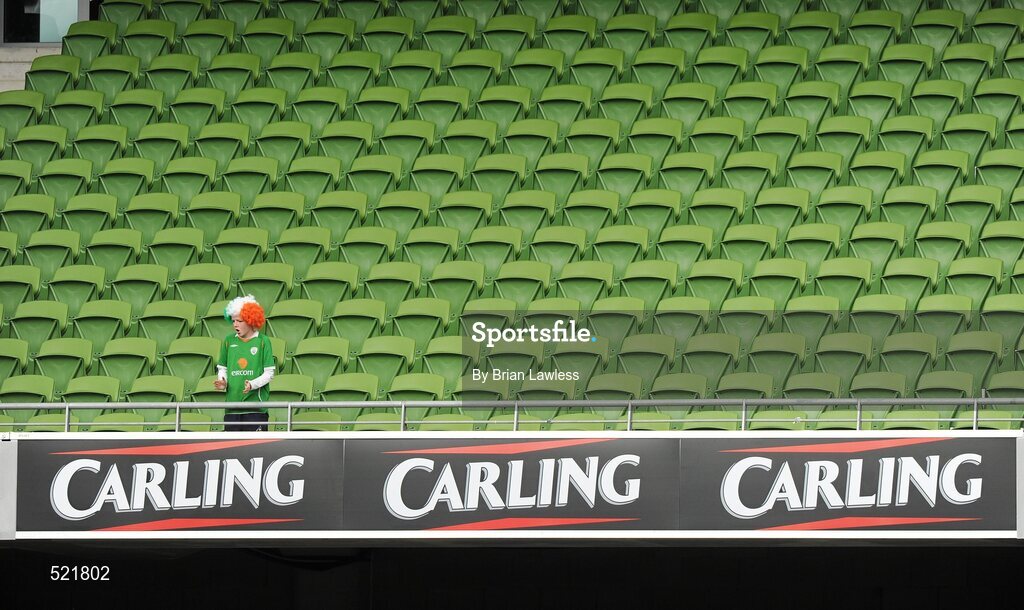 29 May 2011; A lone Republic of Ireland supporter at the start of the match. Carling Four Nations Tournament, Republic of Ireland v Scotland, Aviva Stadium, Lansdowne Road, Dublin. Picture credit: Brian Lawless / SPORTSFILE