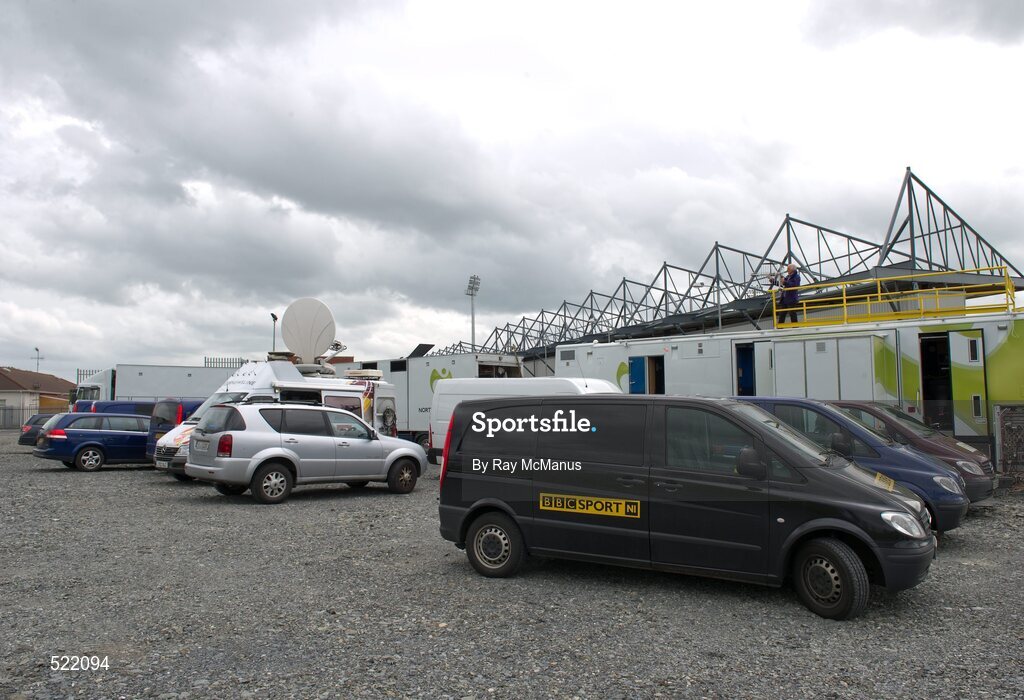 28 May 2011; A general view of the grounds showing a BBC Northere Ireland 'OB Unit' in the car park. Ulster GAA Football Senior Championship Quarter-Final, Armagh v Down, Morgan Athletic Grounds, Armagh. Picture credit: Ray McManus / SPORTSFILE
