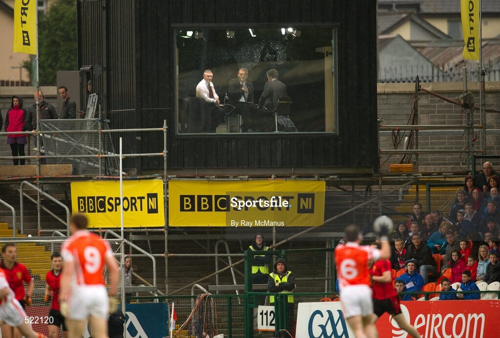 28 May 2011; BBC NI Championship pundits Martin McHugh and Jarlath Burns in the match studio. Ulster GAA Football Minor Championship Quarter-Final, Armagh v Down, Morgan Athletic Grounds, Armagh. Picture credit: Ray McManus / SPORTSFILE