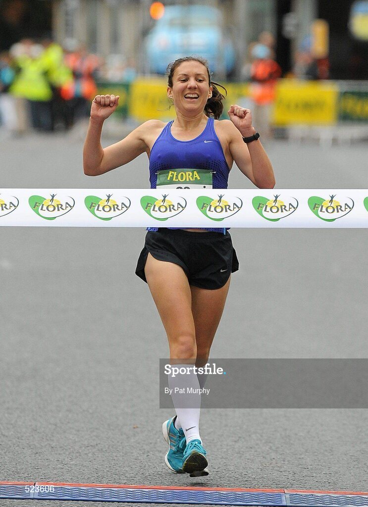 6 June 2011; Donegal's Catriona Jennings during the final meters before the finish line and victory in the 2011 Flora Womens Mini Marathon. 2011 Flora Womens Mini Marathon, Dublin City. Picture credit: Pat Murphy / SPORTSFILE