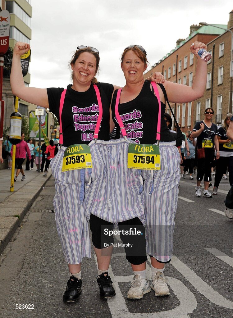 6 June 2011; Cathy Blake, left, and Karen Reilly, both from Swords, Co. Dublin, who ran in aid of Swords Educate Together N.S., before the 2011 Flora Womens Mini Marathon. 2011 Flora Womens Mini Marathon, Dublin City. Picture credit: Pat Murphy / SPORTSFILE