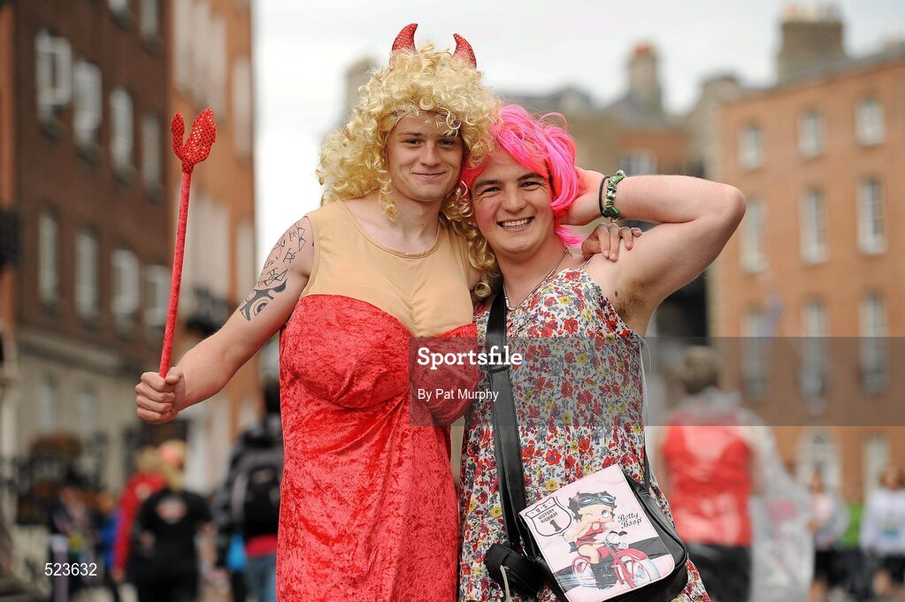 6 June 2011; Daniel O'Callaghan, left, and Lee Ellison, both from Pearse Street, Dublin, before the 2011 Flora Womens Mini Marathon. 2011 Flora Womens Mini Marathon, Dublin City. Picture credit: Pat Murphy / SPORTSFILE