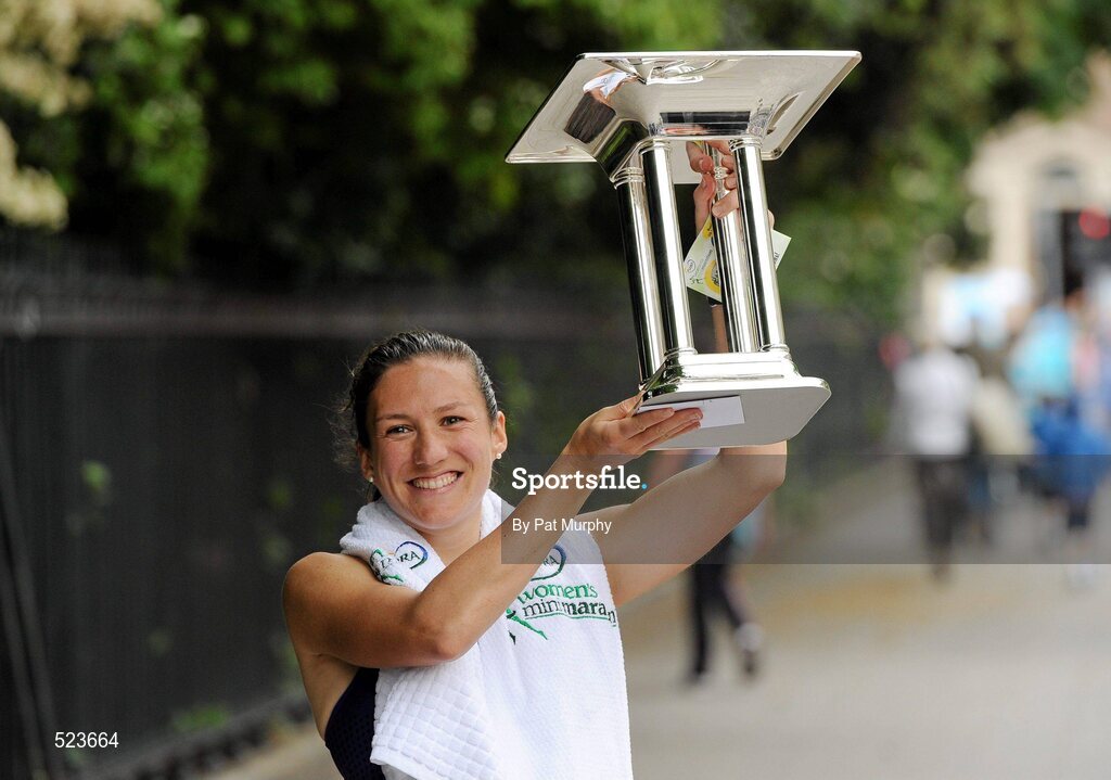6 June 2011; Donegal's Catriona Jennings lifts the trophy after winning the 2011 Flora Womens Mini Marathon. 2011 Flora Womens Mini Marathon, Dublin City. Picture credit: Pat Murphy / SPORTSFILE