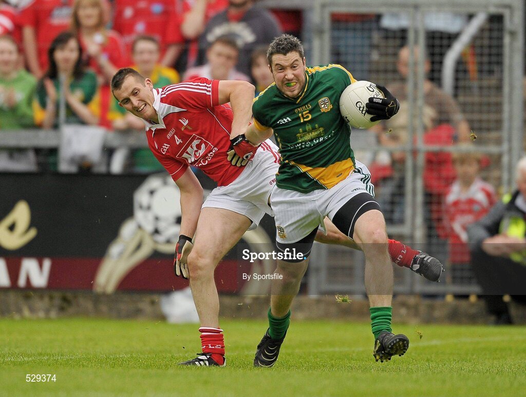 25 June 2011; Cian Ward, Meath, in action against Dessie Finnegan, Louth. GAA Football All-Ireland Senior Championship Qualifier Round 1, Louth v Meath, Kingspan Breffni Park, Co. Cavan. Photo by Sportsfile