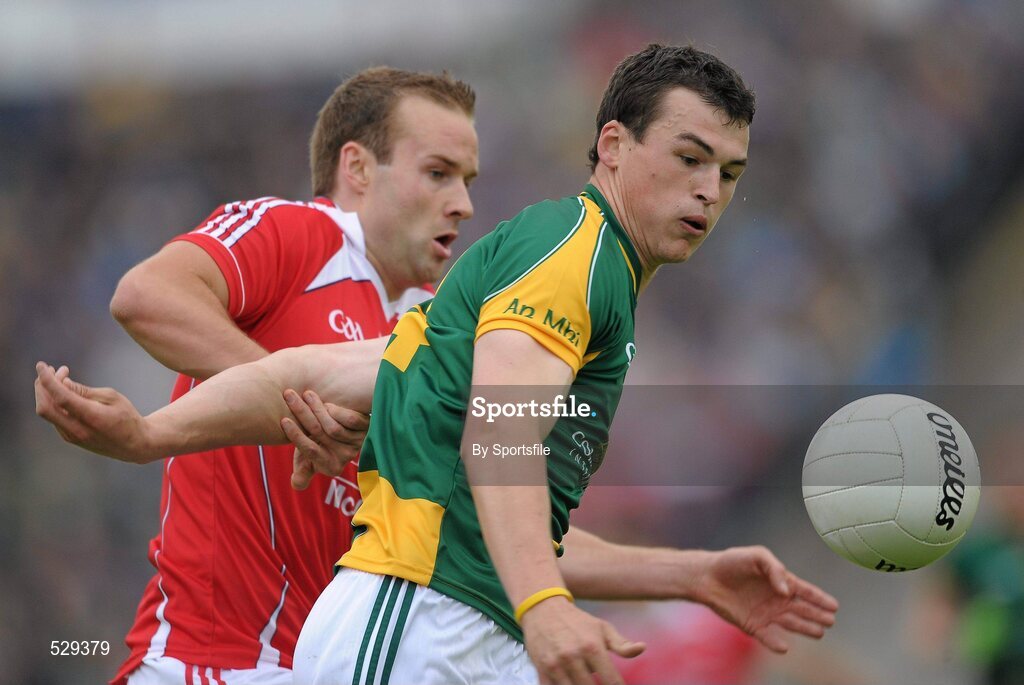 25 June 2011; Paddy O'Rourke, Meath, in action against Michael Faning, Louth. GAA Football All-Ireland Senior Championship Qualifier Round 1, Louth v Meath, Kingspan Breffni Park, Co. Cavan. Photo by Sportsfile