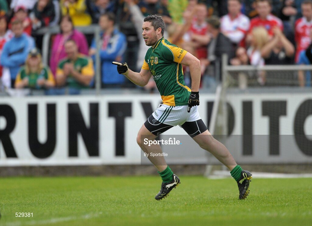 25 June 2011; Cian Ward, Meath, celebrates after scoring his side's first goal. GAA Football All-Ireland Senior Championship Qualifier Round 1, Louth v Meath, Kingspan Breffni Park, Co. Cavan. Photo by Sportsfile