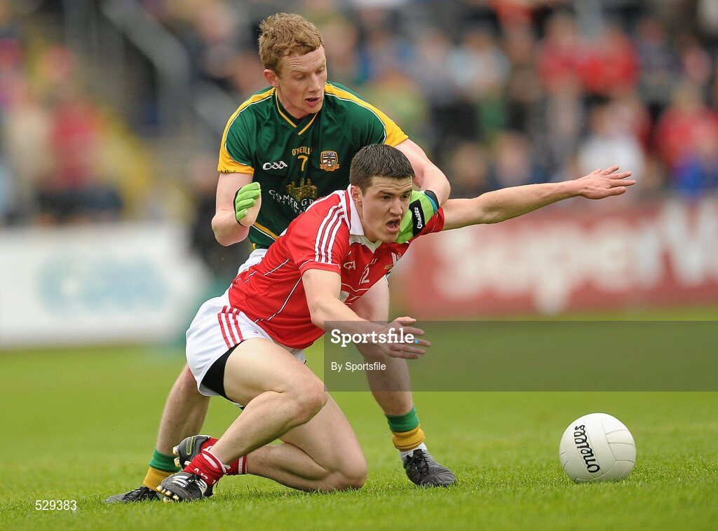 25 June 2011; Adrian Reid, Louth, in action against Ciaran Lenehan, Meath. GAA Football All-Ireland Senior Championship Qualifier Round 1, Louth v Meath, Kingspan Breffni Park, Co. Cavan. Photo by Sportsfile