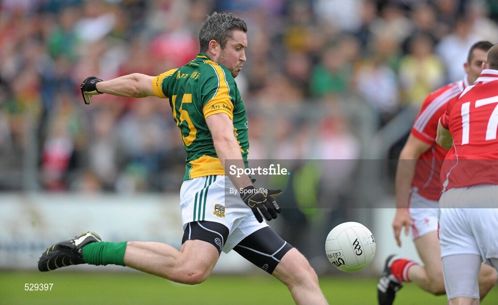 25 June 2011; Cian Ward, Meath, shoots to score his side's second goal. GAA Football All-Ireland Senior Championship Qualifier Round 1, Louth v Meath, Kingspan Breffni Park, Co. Cavan. Photo by Sportsfile