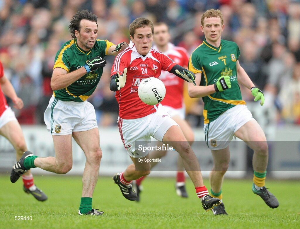 25 June 2011; Andy McDonnell, Louth, in action against Shane McAnarney, left and Ciaran Lenehan, Meath. GAA Football All-Ireland Senior Championship Qualifier Round 1, Louth v Meath, Kingspan Breffni Park, Co. Cavan. Photo by Sportsfile