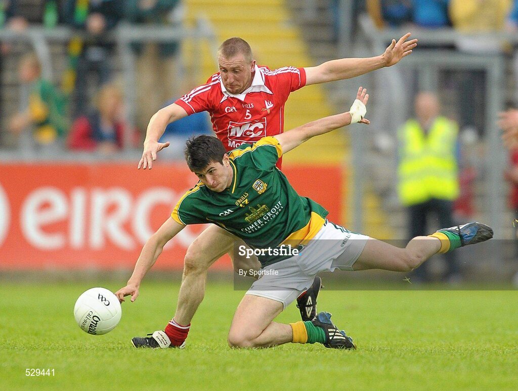 25 June 2011; Paddy Gilsenan, Meath, in action against Ray Finnegan, Louth. GAA Football All-Ireland Senior Championship Qualifier Round 1, Louth v Meath, Kingspan Breffni Park, Co. Cavan. Photo by Sportsfile