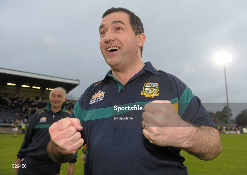 25 June 2011; Meath manager Seamus McEnaney celebrates after the game. GAA Football All-Ireland Senior Championship Qualifier Round 1, Louth v Meath, Kingspan Breffni Park, Co. Cavan. Photo by Sportsfile