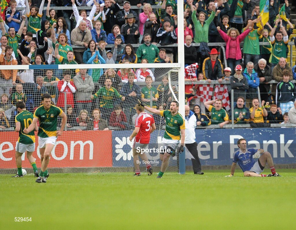 25 June 2011; Cian Ward, Meath, celebrates after scoring his side's 3rd goal. GAA Football All-Ireland Senior Championship Qualifier Round 1, Louth v Meath, Kingspan Breffni Park, Co. Cavan. Photo by Sportsfile