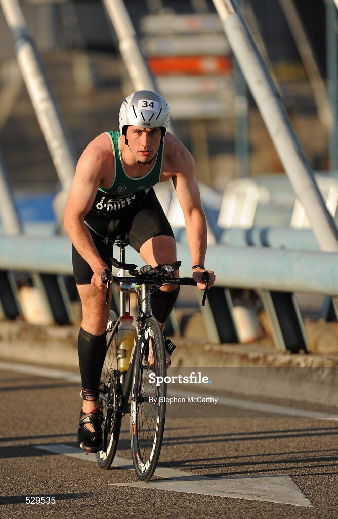 25 June 2011; Ireland's Mark O'Duffy, from Westport, Co. Mayo, on his way to 5th position in the 25-29 Male Age Group Sprint event, with a time of 01:06:19, at the 2011 Pontevedra ETU Triathlon European Championships. Pontevedra, Spain. Picture credit: Stephen McCarthy / SPORTSFILE