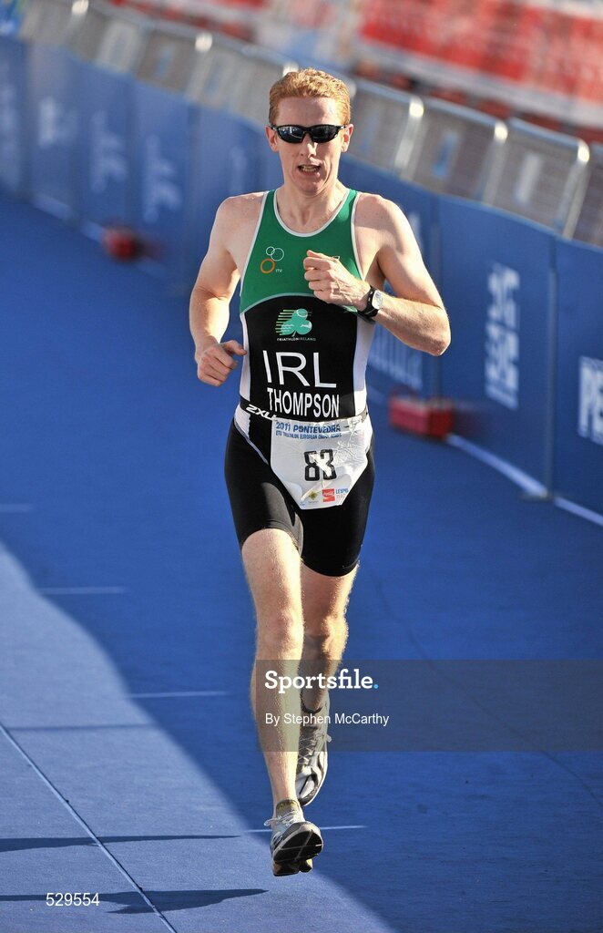 25 June 2011; Ireland's Victor Thompson, from London, on his way to 11th position in the 35-39 Male Age Group Sprint event, with a time of 01:10:30, at the 2011 Pontevedra ETU Triathlon European Championships. Pontevedra, Spain. Picture credit: Stephen McCarthy / SPORTSFILE