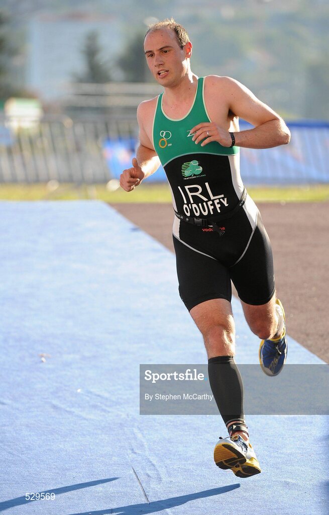 25 June 2011; Ireland's Mark O'Duffy, from Westport, Co. Mayo, on his way to 5th position in the 25-29 Male Age Group Sprint event, with a time of 01:06:19, at the 2011 Pontevedra ETU Triathlon European Championships. Pontevedra, Spain. Picture credit: Stephen McCarthy / SPORTSFILE