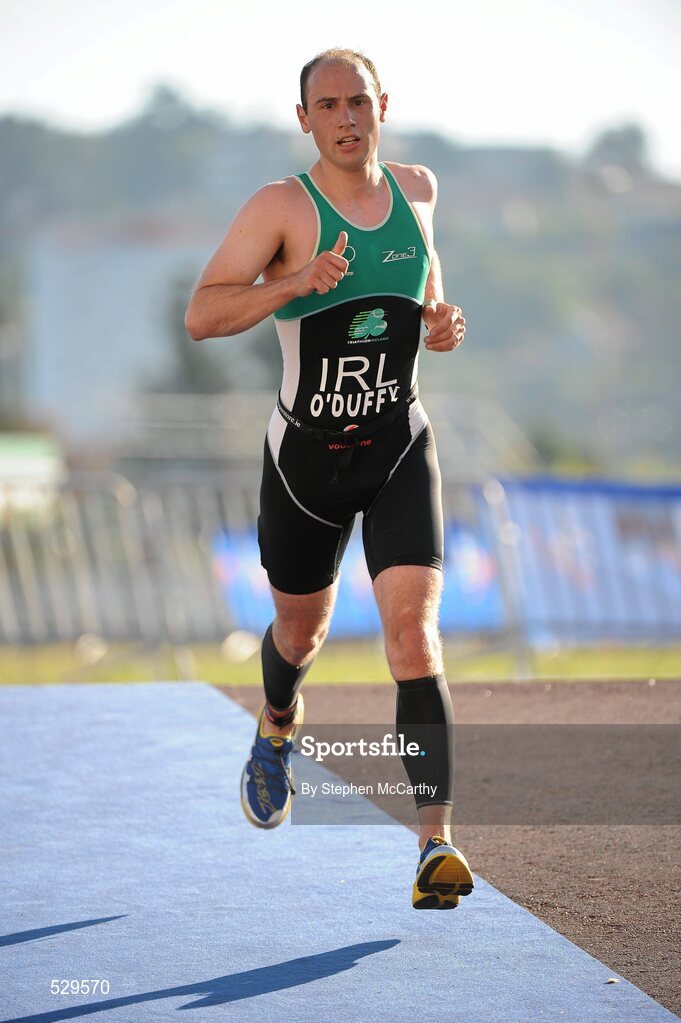 25 June 2011; Ireland's Mark O'Duffy, from Westport, Co. Mayo, on his way to 5th position in the 25-29 Male Age Group Sprint event, with a time of 01:06:19, at the 2011 Pontevedra ETU Triathlon European Championships. Pontevedra, Spain. Picture credit: Stephen McCarthy / SPORTSFILE