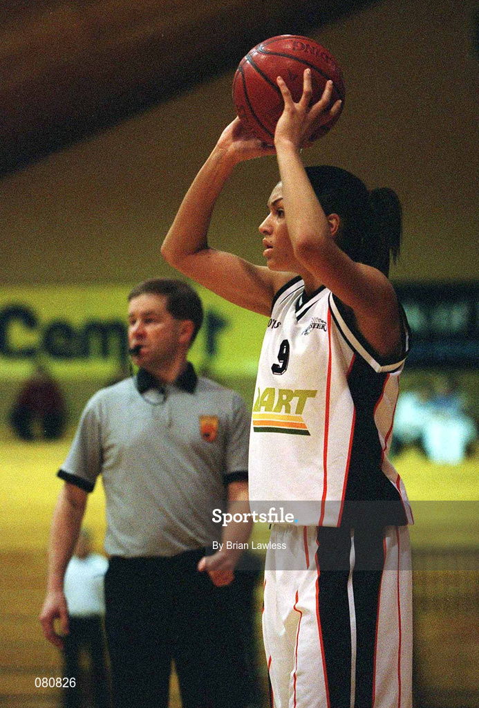 25 January 2002; Vanessa Burke of Dart Killester during the ESB Women's National Cup Semi-Final between Mercy Coolock and Dart Killester at the ESB Arena in Tallaght, Dublin. Photo by Brian Lawless/Sportsfile
