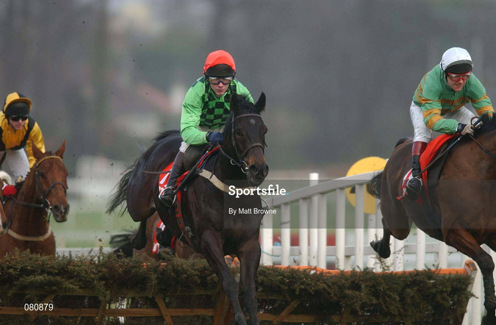 27 January 2002; Sea Spuirt, with Mick Fitzgerald up, jumps the last during the Tote Account Maiden Hurdle during Horse Racing at Leopardstown in Dublin. Photo by Matt Browne/Sportsfile