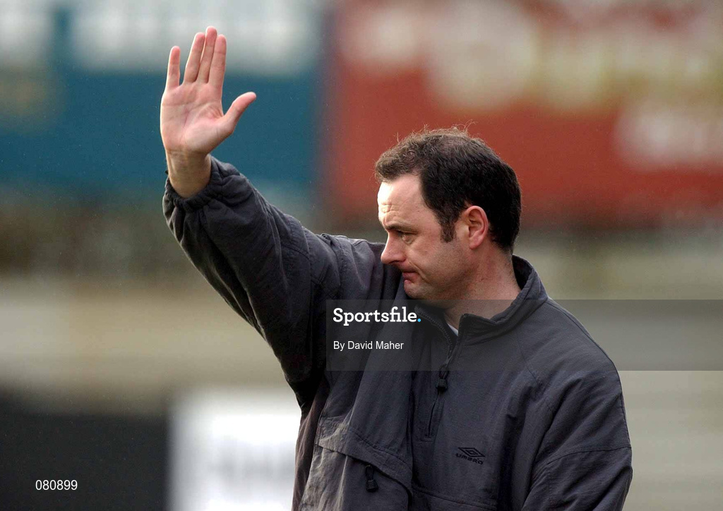 27 January 2002; Shelbourne caretaker manager Alan Mathews during the eircom League Premier Division match between Dundalk and Shelbourne at Oriel Park in Dundalk, Louth. Photo by David Maher/Sportsfile