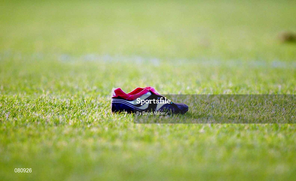 20 January 2002; A general view of a football boot during the FAI Carlsberg Cup match between Derry City and St Kevin's Boys at The Brandywell Stadium in Derry.