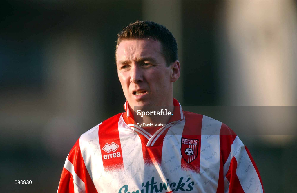 20 January 2002; Liam Coyle of Derry City during the FAI Carlsberg Cup match between Derry City and St Kevin's Boys at The Brandywell Stadium in Derry.