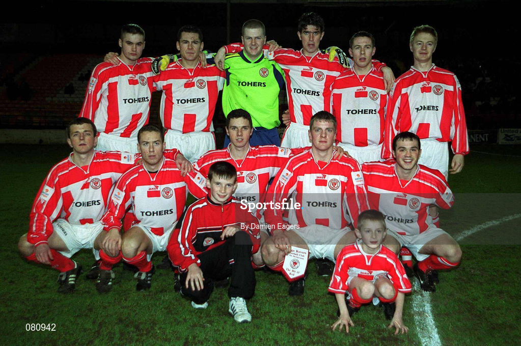 8 February 2002; The Sligo Rovers team ahead of   the FAI Carlsberg Cup Quarter-Final match between Shamrock Rovers and Sligo Rovers at Tolka Park in Dublin. Photo by Damien Eagers/Sportsfile