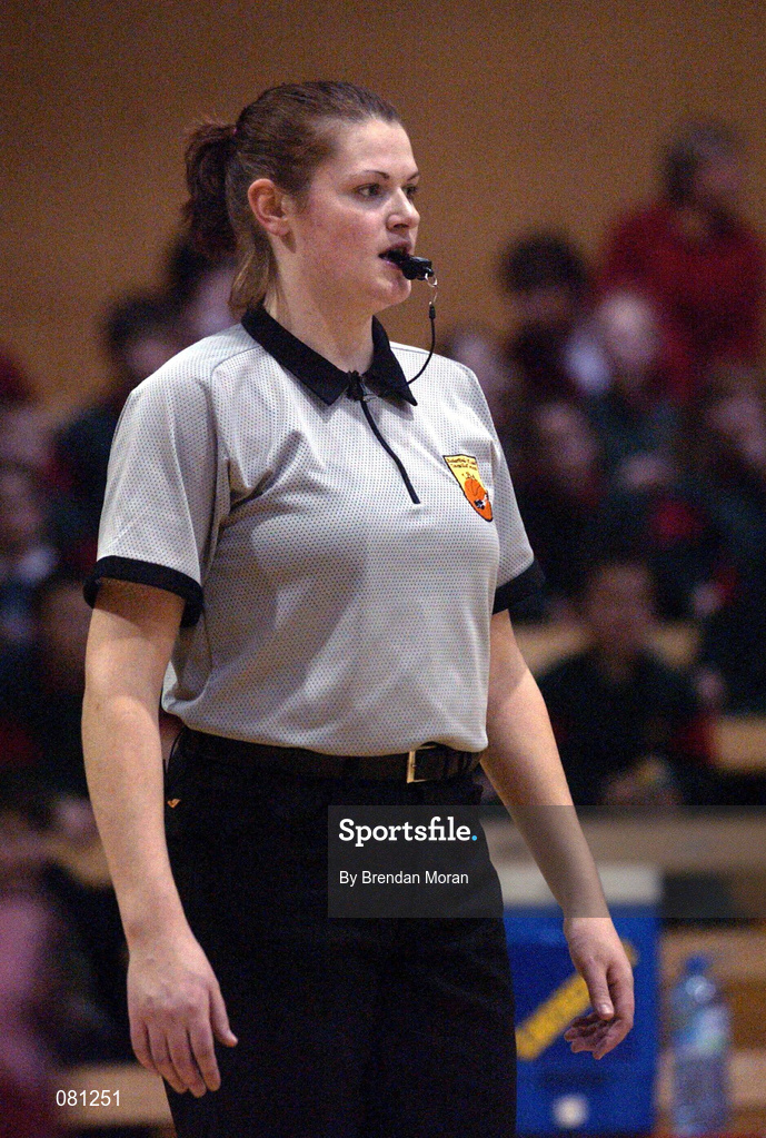 25 January 2002; Referee Cathy Molloy during the ESB Women's National Cup Semi-Final between Mercy Coolock and Dart Killester at the ESB Arena in Tallaght, Dublin. Photo by Brendan Moran/Sportsfile