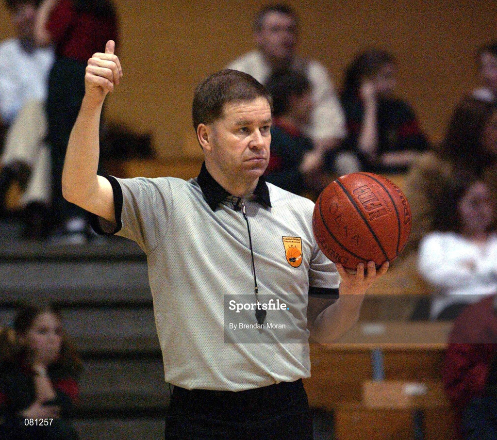 25 January 2002; Referee Joe Robinson during the ESB Women's National Cup Semi-Final between Mercy Coolock and Dart Killester at the ESB Arena in Tallaght, Dublin. Photo by Brendan Moran/Sportsfile