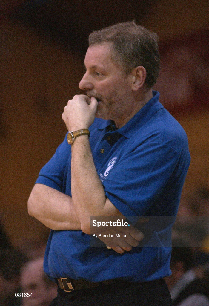 25 January 2002; Waterford Crystal head coach Michael Evans during the ESB Men's National Cup Semi-Final match between Waterford Crystal and SX3 Star at the ESB Arena in Tallaght, Dublin. Photo by Brendan Moran/Sportsfile
