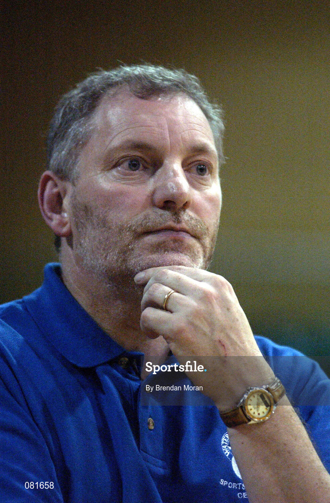 25 January 2002; Waterford Crystal head coach Michael Evans during the ESB Men's National Cup Semi-Final match between Waterford Crystal and SX3 Star at the ESB Arena in Tallaght, Dublin. Photo by Brendan Moran/Sportsfile