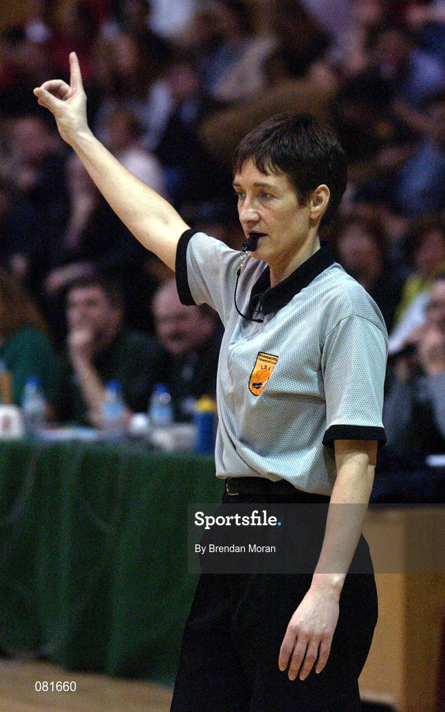 25 January 2002; Referee Denise Rice during the ESB Men's National Cup Semi-Final match between Waterford Crystal and SX3 Star at the ESB Arena in Tallaght, Dublin. Photo by Brendan Moran/Sportsfile