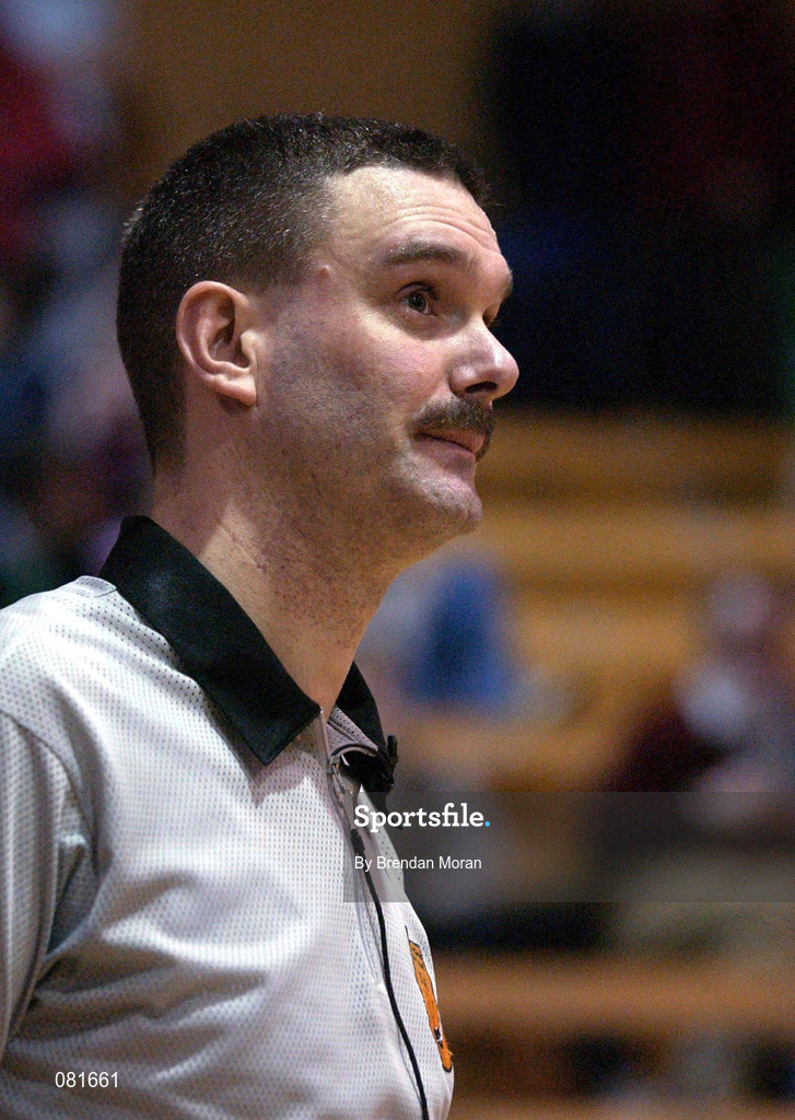 25 January 2002; Referee Declan Dunne during the ESB Men's National Cup Semi-Final match between Waterford Crystal and SX3 Star at the ESB Arena in Tallaght, Dublin. Photo by Brendan Moran/Sportsfile
