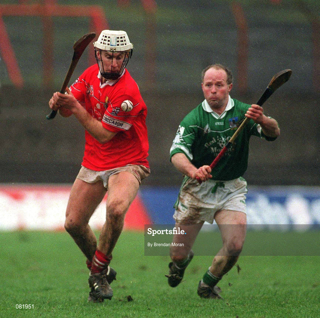 25 February 2002; Timmy McCarthy of Cork in action against Stephen McDonagh of Limerick during the Allianz National Hurling League Division 1B Round 1 match between Limerick and Cork at the Gaelic Grounds in Limerick. Photo by Brendan Moran/Sportsfile