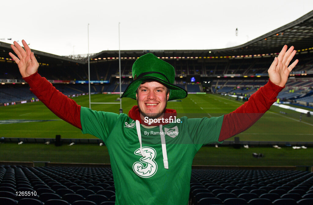4 February 2017; Ireland fan Aaron Christie from Ballymoney, Co. Antrim prior to the RBS Six Nations Rugby Championship match between Scotland and Ireland at BT Murrayfield Stadium in Edinburgh, Scotland. Photo by Ramsey Cardy/Sportsfile