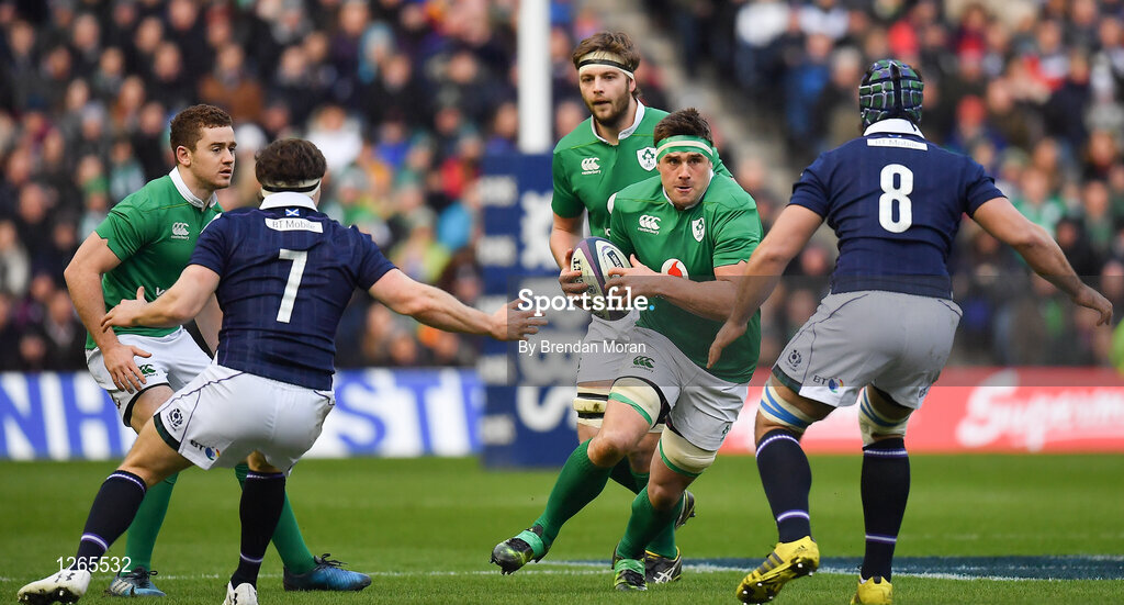 4 February 2017; CJ Stander of Ireland in action against Hamish Watson, left, and Josh Strauss of Scotland during the RBS Six Nations Rugby Championship match between Scotland and Ireland at BT Murrayfield Stadium in Edinburgh, Scotland. Photo by Brendan Moran/Sportsfile