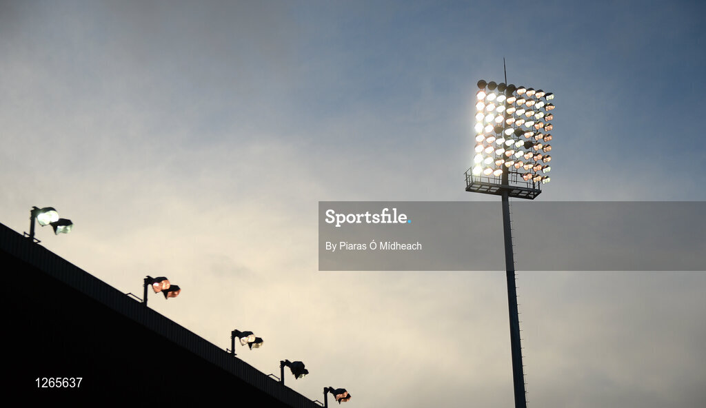 4 February 2017; A general view of floodlights switched on prior to the AIB GAA Hurling All-Ireland Senior Club Championship Semi-Final match between St Thomas' and Ballyea at Semple Stadium in Thurles, Co Tipperary. Photo by Piaras Ó Mídheach/Sportsfile