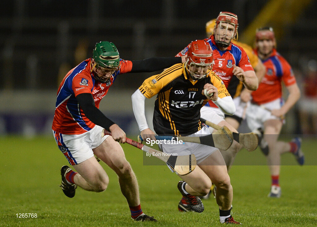 4 February 2017; Martin O'Leary of Ballyea in action against Shane Cooney of St. Thomas' during the AIB GAA Hurling All-Ireland Senior Club Championship Semi-Final match between St Thomas' and Ballyea at Semple Stadium in Thurles, Co Tipperary. Photo by Eóin Noonan/Sportsfile