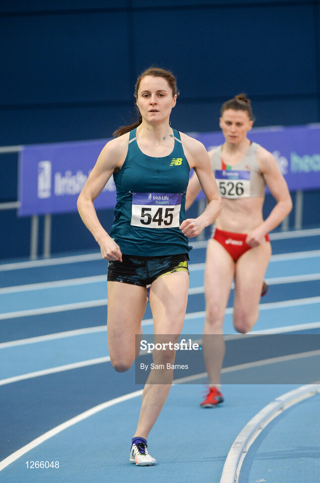 5 February 2017; Cíara Mageean of UCD AC, Co Dublin, on her way to winning the senior women's 800m during the Irish Life Health AAI Indoor Games at Sport Ireland National Indoor Arena in Abbotstown, Dublin. Photo by Sam Barnes/Sportsfile