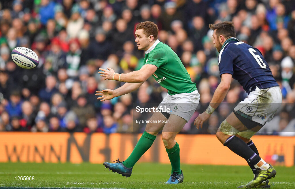 4 February 2017; Paddy Jackson of Ireland in action against Ryan Wilson of Scotland during the RBS Six Nations Rugby Championship match between Scotland and Ireland at BT Murrayfield Stadium in Edinburgh, Scotland. Photo by Brendan Moran/Sportsfile